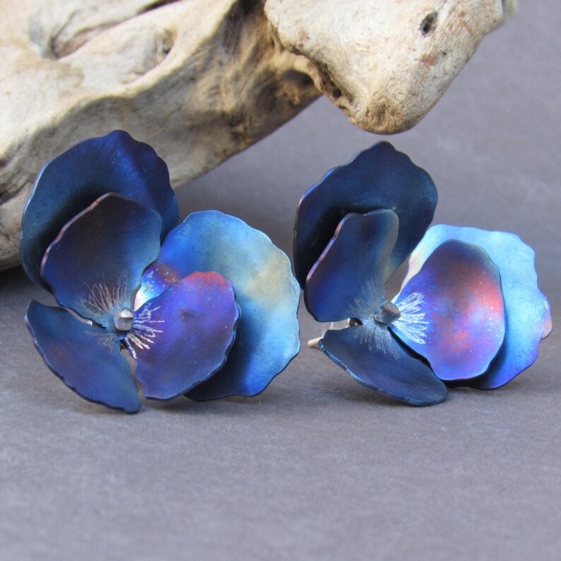Blue Flower Earrings Large Flower Earring Special Gift for Etsy