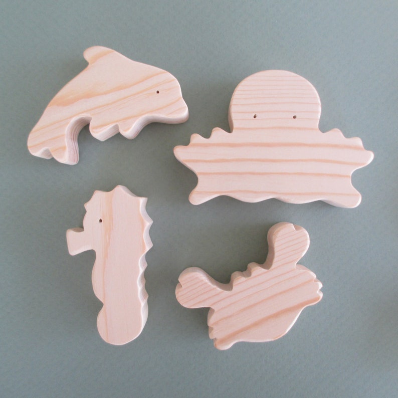 Wooden sea creatures Wooden toys Wood marine animal toy Etsy