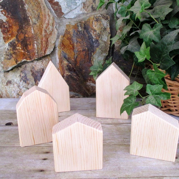 Wooden block houses - Set of 5 rustic wooden houses