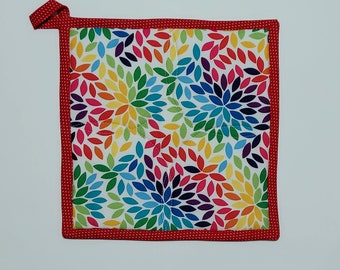 Quilted hot pad colorful petals - Colorful fabric trivet - Gift for friend