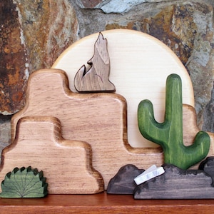 Southwestern decor wood - Wooden desert shelf sitter - Wolf home decor gift