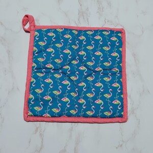 Flamingo fabric pot holder - Chevron trivet - Hostess gift
