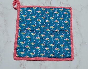 Flamingo fabric pot holder - Chevron trivet - Hostess gift