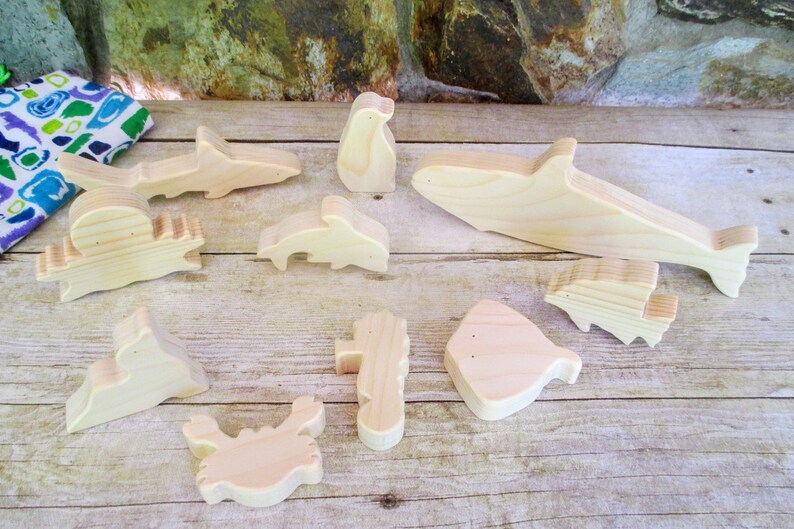 Wooden sea creatures Wooden toys Wood marine animal toys Etsy
