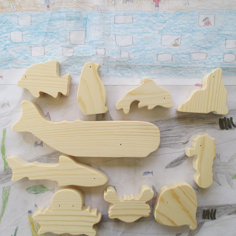 Wooden Sea Creatures Wooden Toys Wood Marine Animal Toy Etsy
