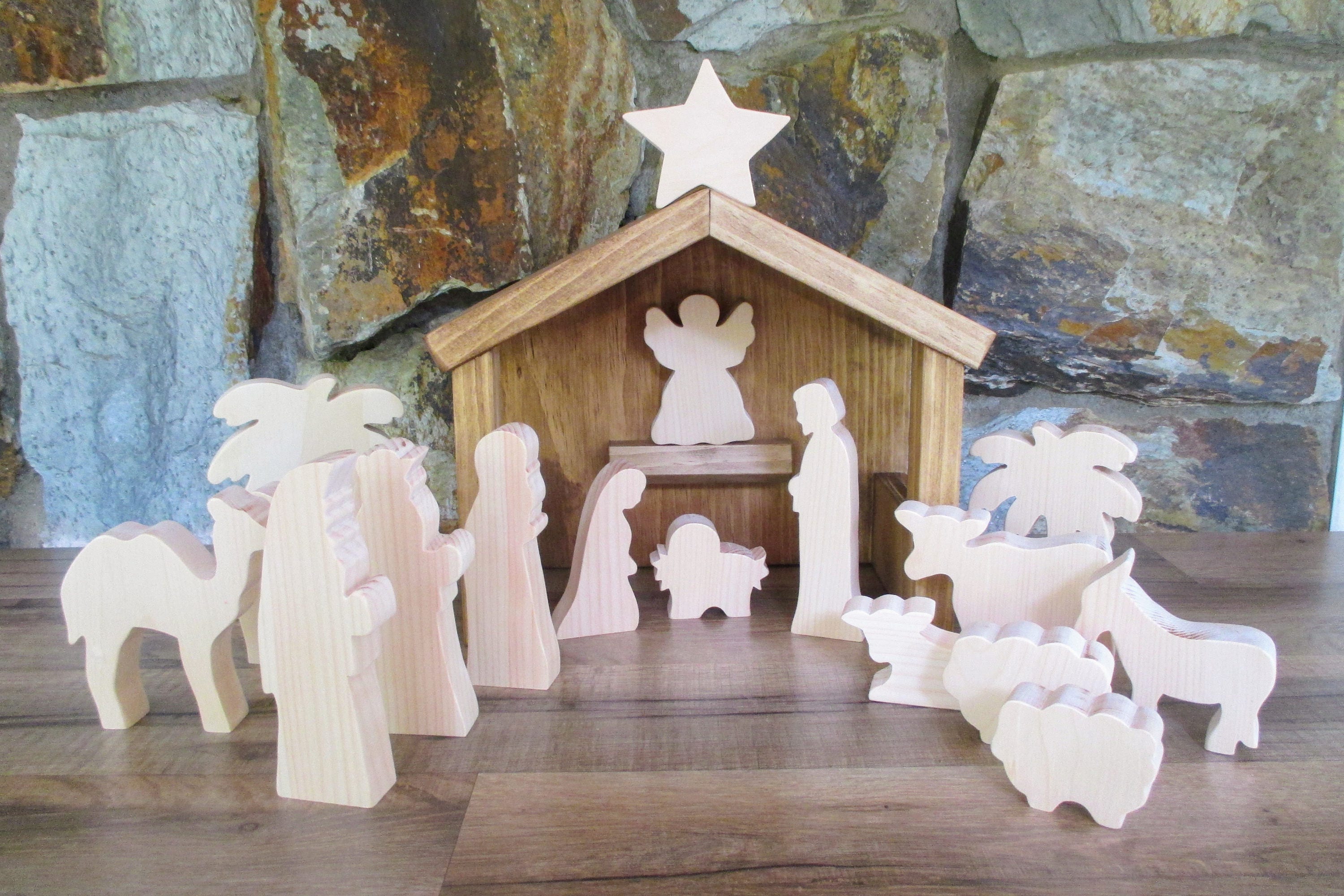 Wooden Nativity set Wooden Nativity scene Rustic Etsy