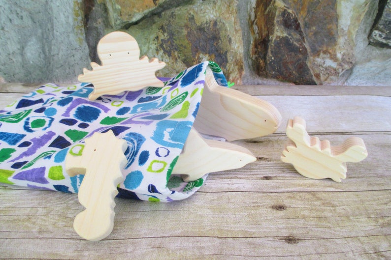 Wooden sea creatures Wooden toys Wood marine animal toys Etsy