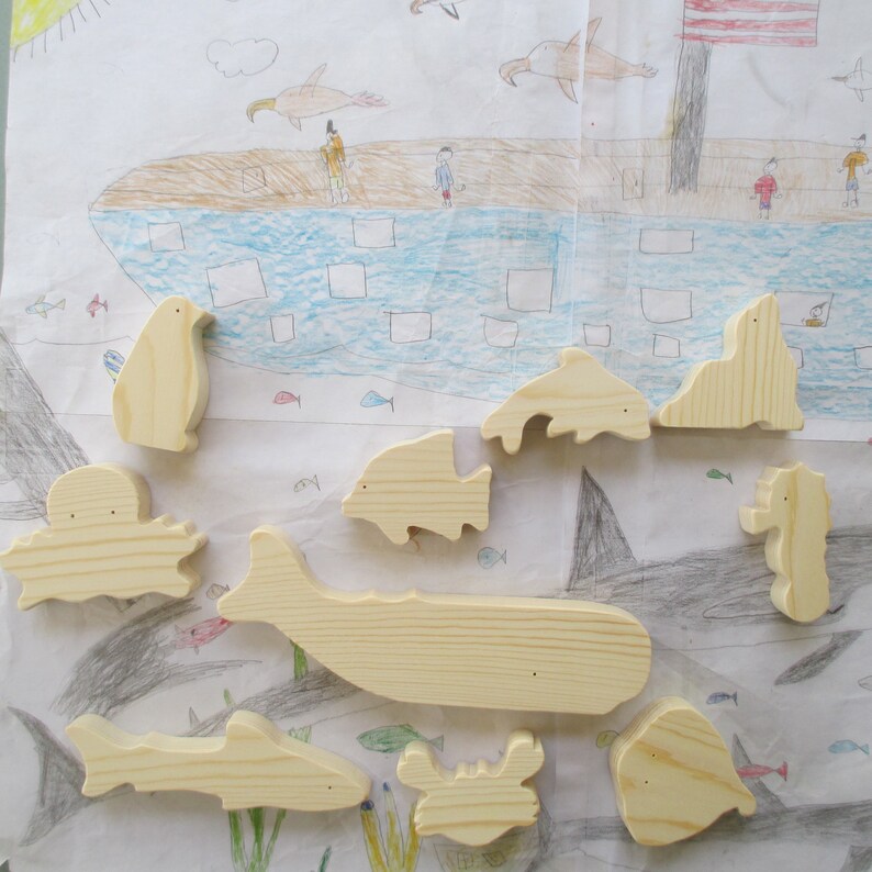 Wooden Sea Creatures Wooden Toys Wood Marine Animal Toy Etsy