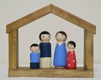 Peg doll people - Peg doll display - Peg family - Gift for mom