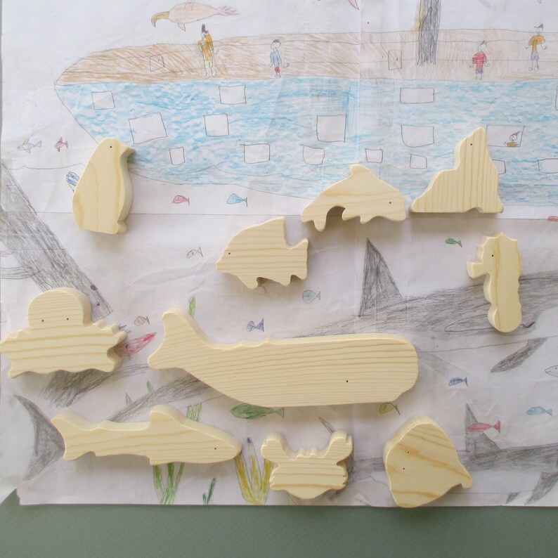 Wooden Sea Creatures Wooden Toys Wood Marine Animal Toy Etsy