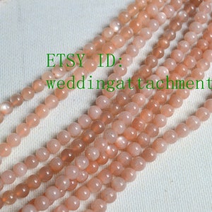 Natural Light Orange Moonstone Round Beads Strand 21&#39;&#39; Full Strands Smooth Beads Wholesale, 5mm Orange Stone Beaded