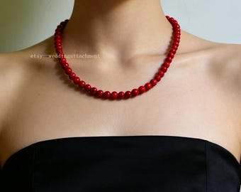 Collar de cuentas rojas, collar de turquesa falsa, collar de cuentas rojas, collar de cuentas de turquesa barato, collar llamativo, collar rojo