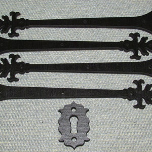Decorative Scroll Medieval Style Wood Hinges Set Straps & Key EscutcheonType 3