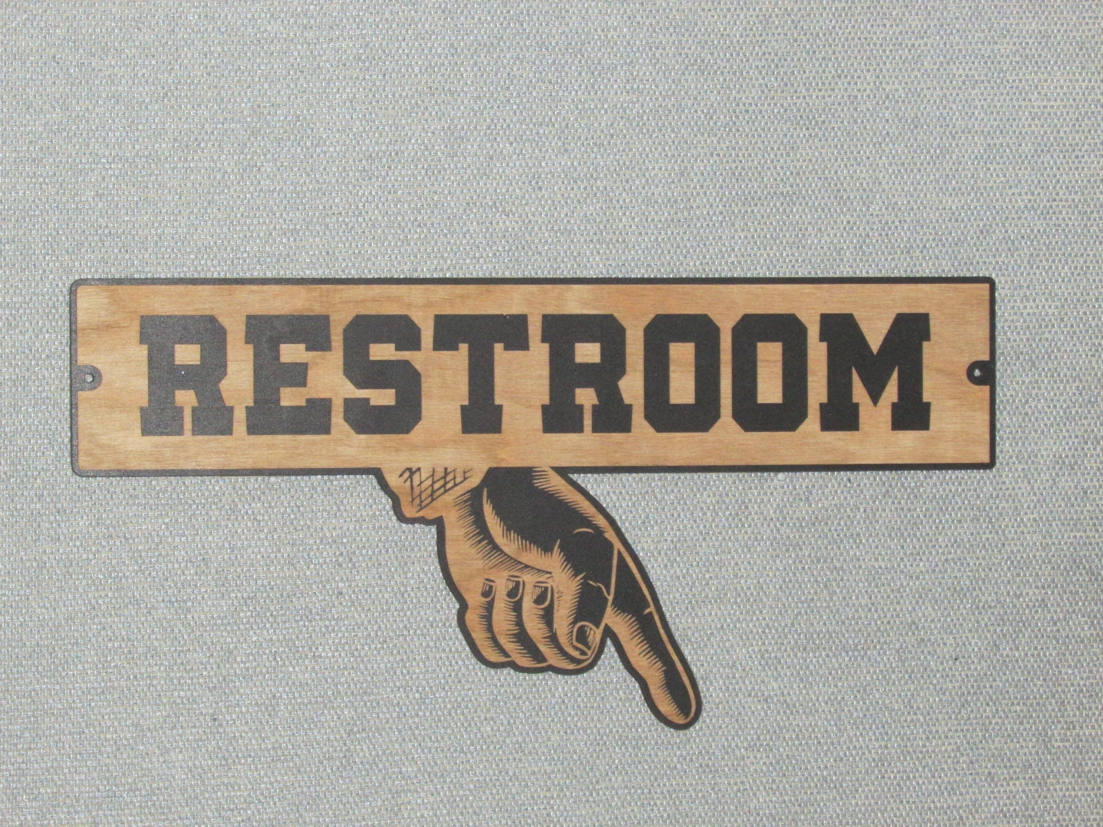 Restroom Sign With Left ot Right Finger Pointing Down, Custom made. Free Shipping