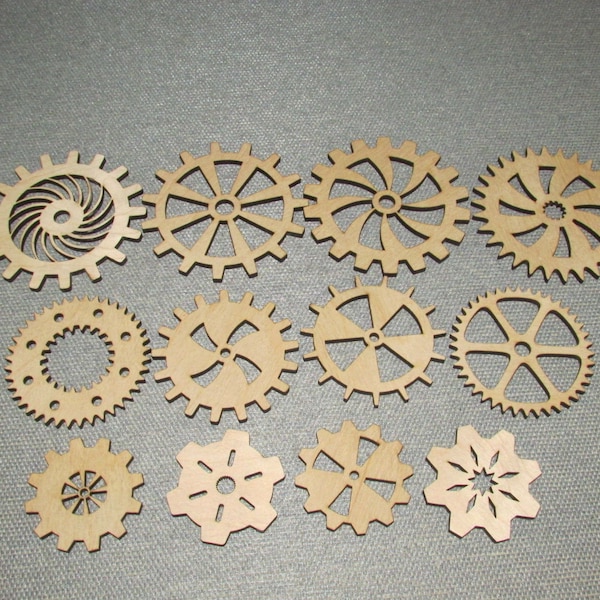 12 Custom Wood Wooden Gears Gear COG Steampunk Wall Art (4) 3", (4) 4", (4) 5"