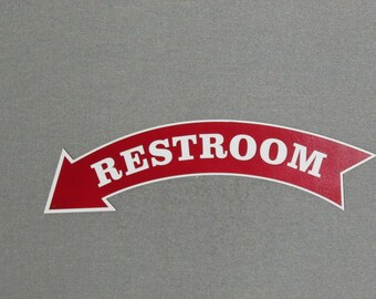 LARGE Wood 23" Red & White Vintage Style Restroom Sign Left Pointing Arrow