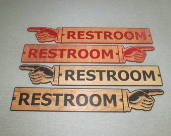 24 Inch Rustic Style Wooden Restroom Left or Right Pointing Finger Sign Choice of Color