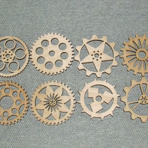 Group 3 Includes 8 3&quot; Custom Wood Wooden Gears Gear COG Steampunk Wall Art