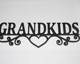 Grandkids Wall Sign With Heart Scroll Work, Free Shipping