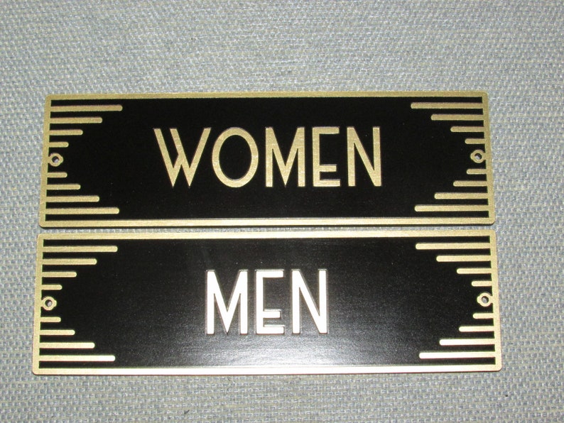 Men and Women Restroom Door Sign Set Custom Art Deco Style 3 - Etsy