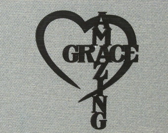 Amazing Grace Heart Cross Laser Cut Wood Wall Hanging Art Decor