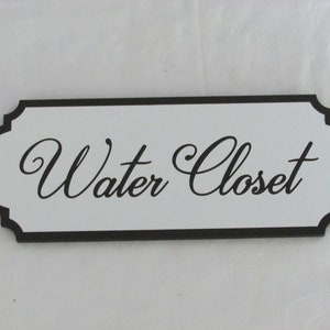 WATER CLOSET WC Wooden Door Sign Plaque Restroom 9&quot; x 3 1/2&quot; White With Black Letters