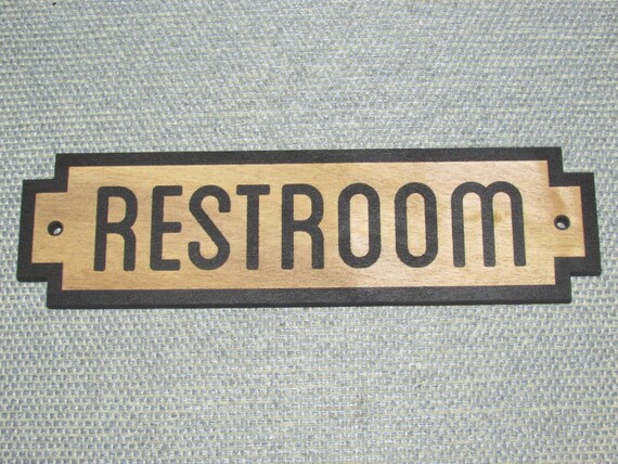 Retro Wood Rustic Deco Style Restroom Sign | Etsy