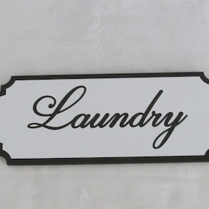 Laundry Wooden Door Sign Plaque 9" x 3 1/2" White With Black Letters