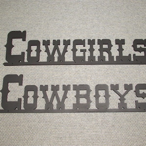 Cowboys & Cowgirls Western Restroom Bathroom Door Word Sign set, Choose your color and size