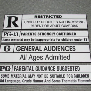 Set Of Four Movie Rated Signs, Movie Home Theater