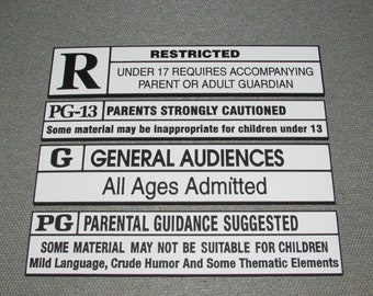 Set Of Four Movie Rated Signs, Movie Home Theater