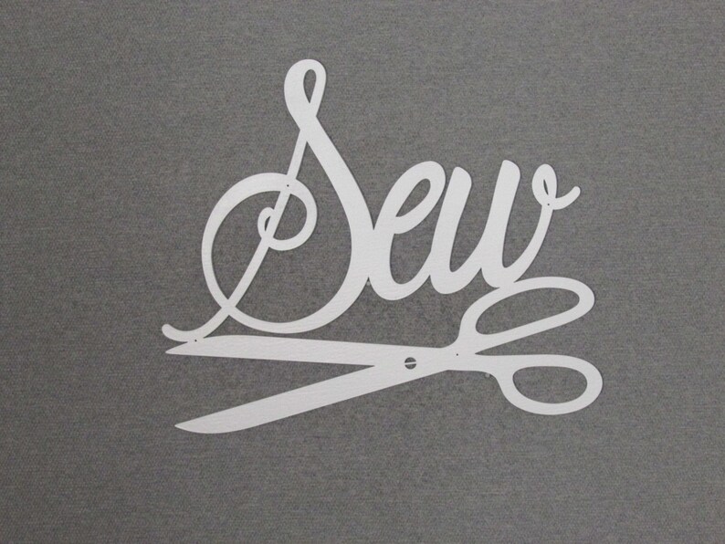 Large Custom White Sew With Scissors Wood Wall Word Decor Sign Etsy
