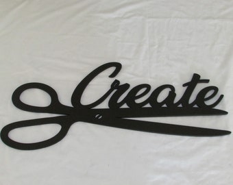 Custom Create Word with Scissors Wood Wall Decor Sign Sewing Room Art