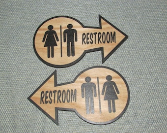 Restroom direction wall sign, Left or Right, made from reclaimed wood