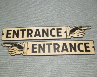 Rustic Wooden Entrance Pointing Finger Right or Left Direction Sign.