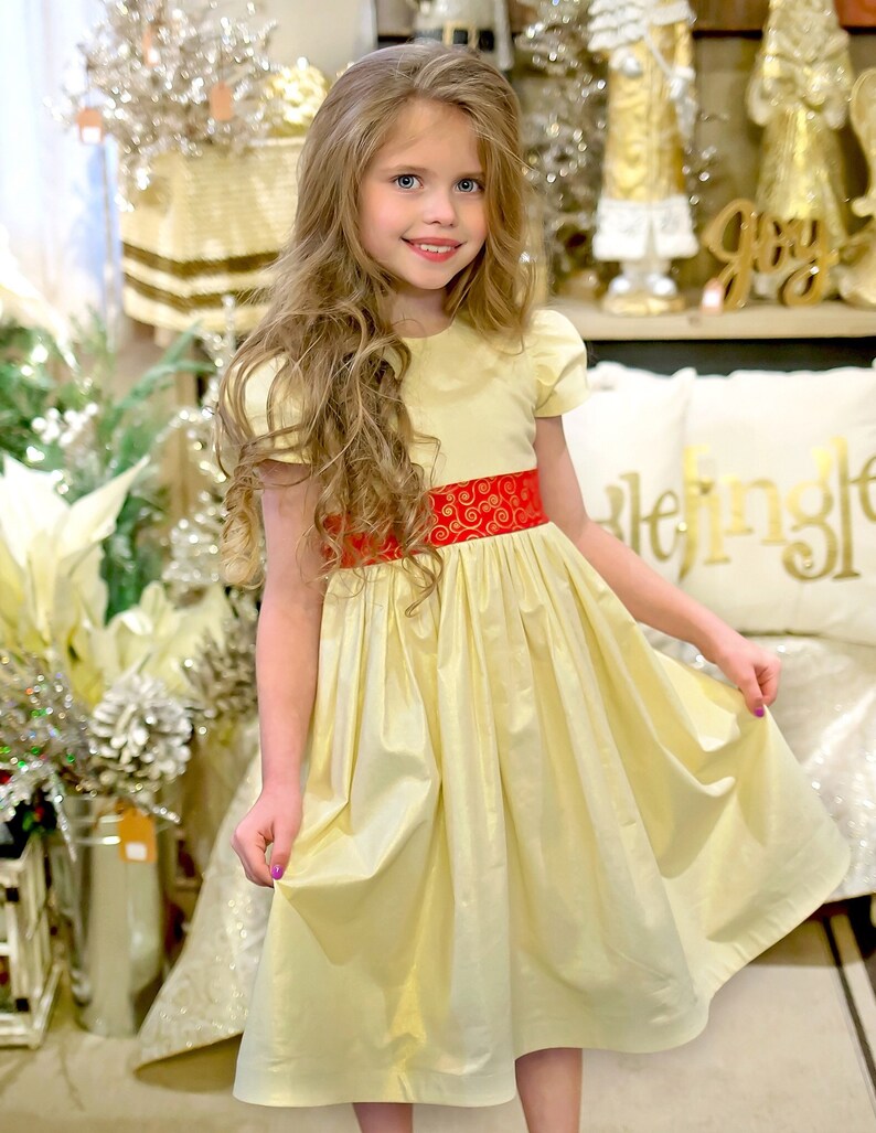 girls gold holiday dress