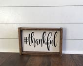 Items similar to Thankful thankful wood sign hashtag 