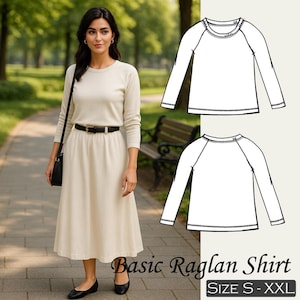 Basic Raglan Shirt Sewing Pattern PDF – Women’s DIY Shirt – Instant Download