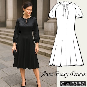 PDF Sewing Pattern Dress – AVA Easy Dress – DIY Summer Dress for Women – Sizes 36-52 – Beginner Friendly