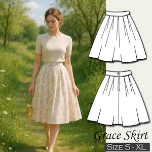 Skirt Sewing Pattern – PDF Pleated Skirt Pattern – Easy to Sew