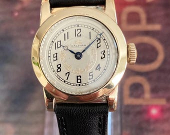 1902 Waltham Ladies Art Deco Wrist Watch, Floral Dial, 10k Rolled Gold