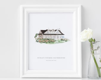 The Ocean Course Watercolor | Charleston Venue | Venue Watercolor | Ocean Course Wedding | Kiawah Island Wedding | Charleston Watercolor