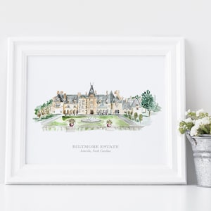 Biltmore Nachlass Aquarell | Asheville Venue Illustration | Schauplatz Aquarell | Biltmore Hochzeit |  Hochzeit | Asheville Aquarell