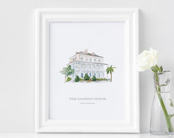 The Gadsden House Watercolor | Charleston Venue | Custom Venue | Gadsden House Wedding | Downtown Charleston Wedding | Charleston Watercolor