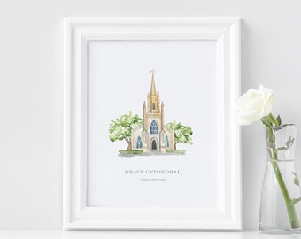 Grace Cathedral Watercolor | Charleston Venue | Venue Watercolor | Grace Church Wedding | Charleston Wedding | Charleston Watercolor