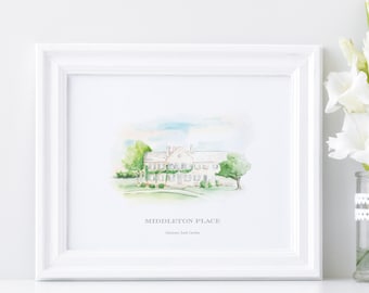 Middleton Place Watercolor | Charleston Venue | Venue Watercolor | Middleton Wedding | Charleston Wedding | Charleston Watercolor