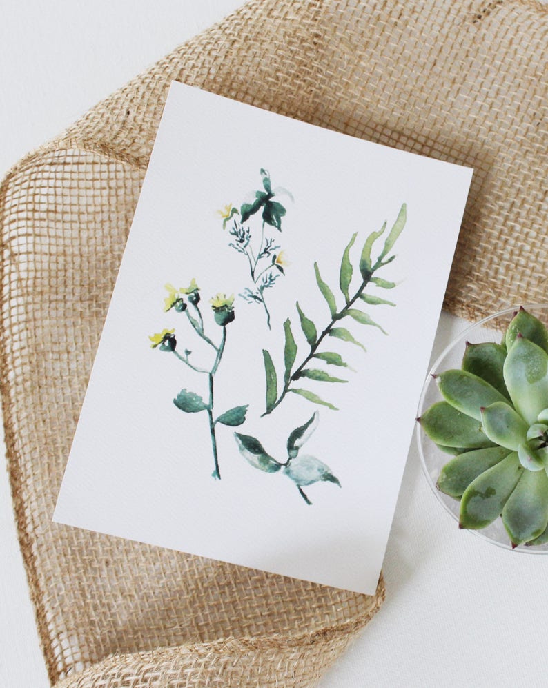 BOTANICAL WATERCOLOR PRINT greenery and foliage print 5x7 image 1