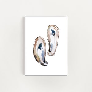 Watercolor Oyster Illustration Bivalve Shell Painting Coastal Ocean Art II