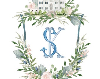 Custom Watercolor Crest | Custom Crest | Watercolor Wedding Crest | Wedding Crest | Wedding Heraldry | Wedding Monogram | Custom Monogram