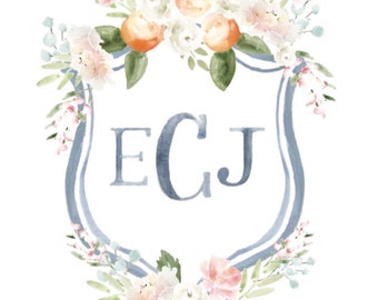 Custom Watercolor Crest | Custom Crest | Watercolor Wedding Crest | Wedding Crest | Wedding Heraldry | Wedding Monogram | Custom Monogram